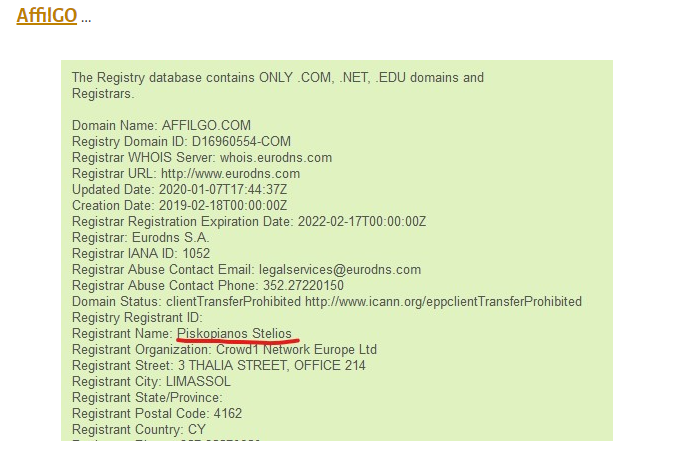 So it looks like two sites are partners to Crowd1... except, they're not really partners. One person owns all 3 sites.Stelios doesn't disclose any of his affiliations with these companies. He also owns a Dubai training company (Grithub) where you buy Gold, Silver & Bronze plans