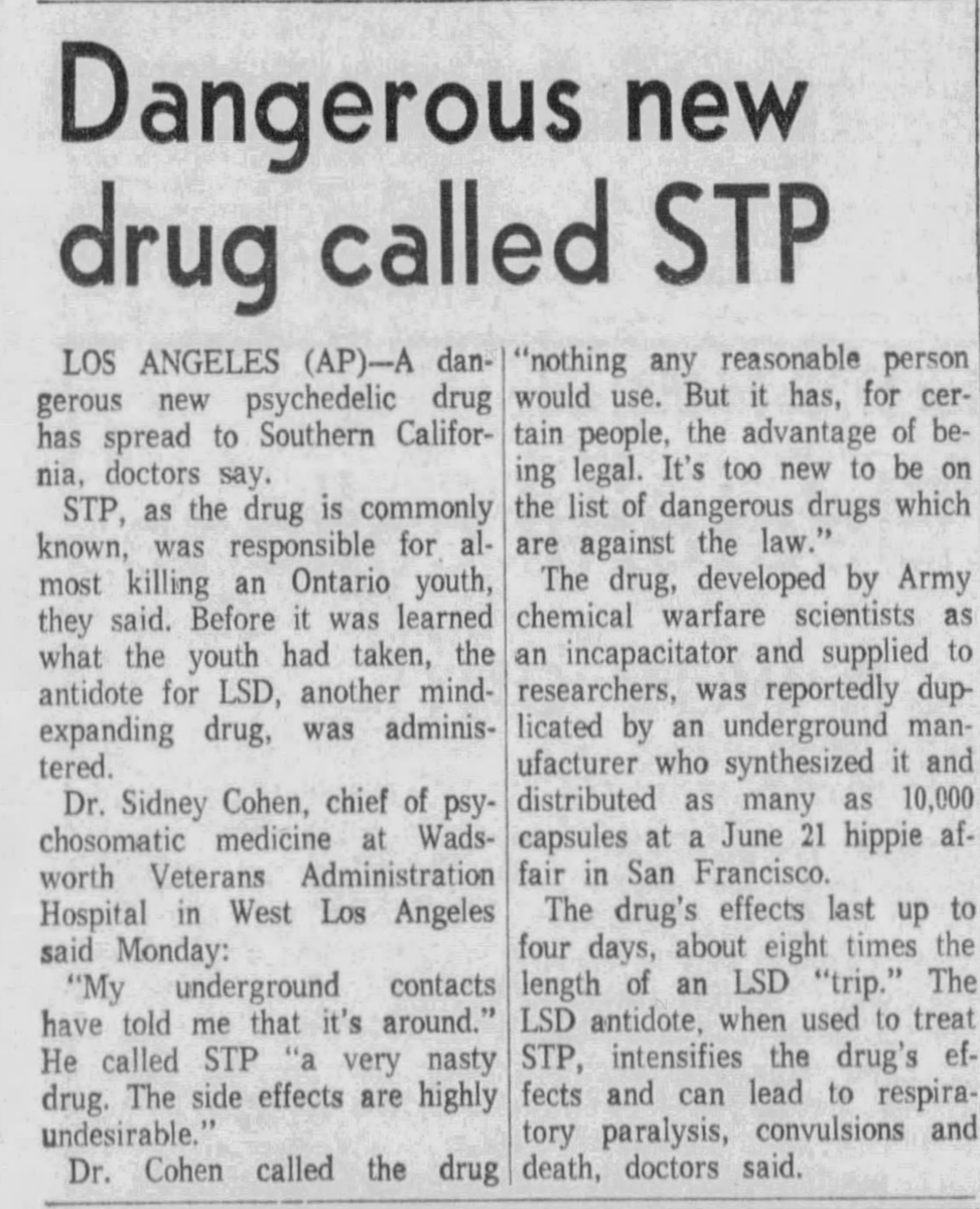 Sasha and Dow had identified DOET as a potential antidepressant and cognitive enhancer. Clinical studies at Hopkins were going great, when a potent drug called STP appeared on the streets.