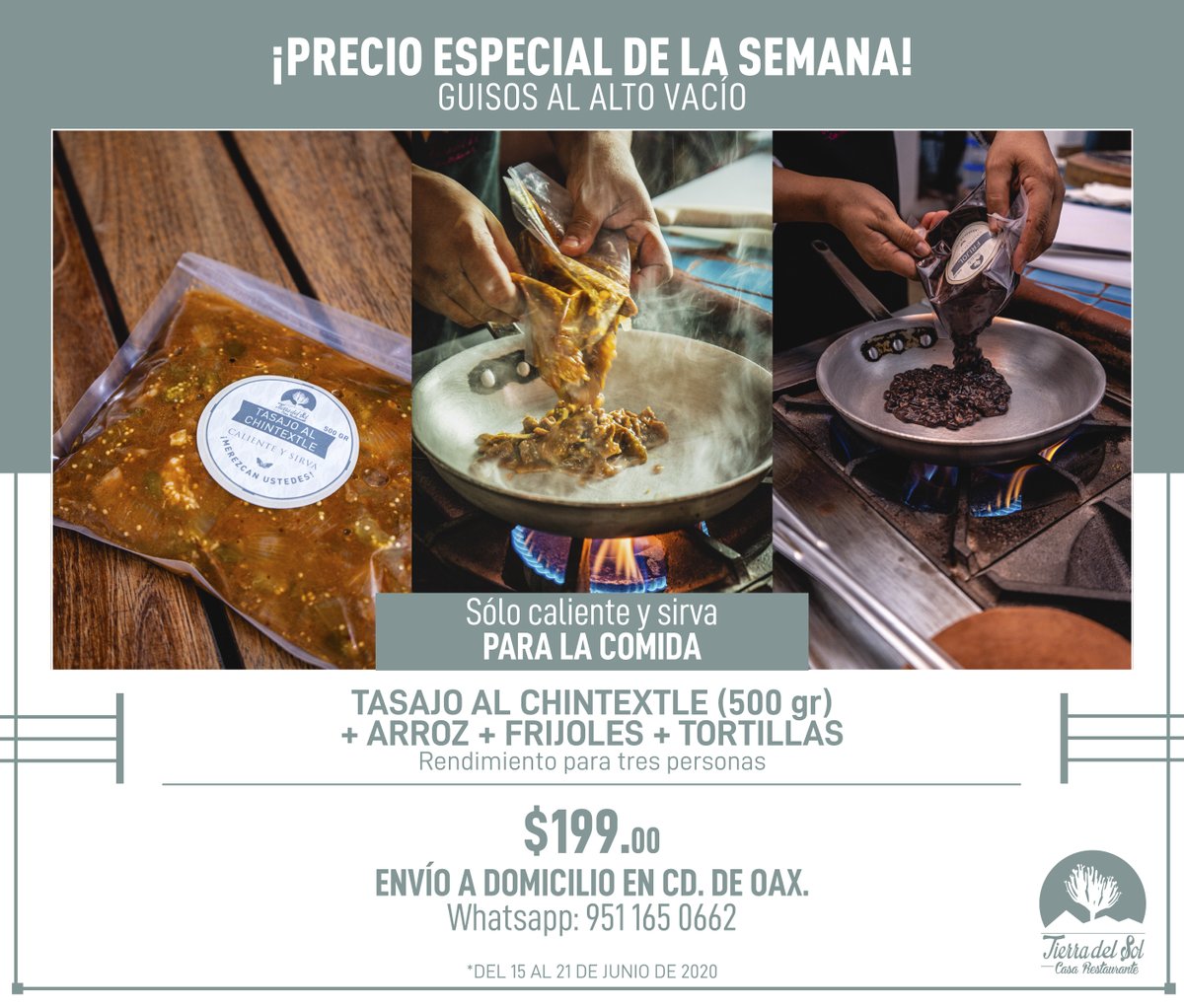 ¡Las ofertas de la semana! Para desayunar, comer y cenar delicioso. #ConsumeLocal

📦 Envío gratis en la Cd. de Oaxaca a partir de $500.00. Estamos entregando de 10:00 a 17:00 horas a domicilio.

Click para ordenar desde Whatsapp:
wa.me/529511650662

¡Merezcan ustedes!