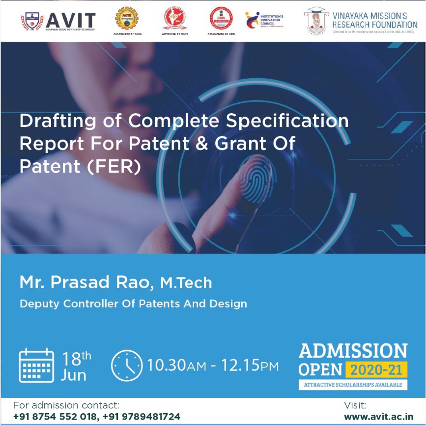 AVITChennai's tweet photo. Institution Innovation Council and Vinayaka Mission’s Research Foundation organizes a Faculty Development Programme on topic IPR’s for Professional Innovators.
Online Registration: https://t.co/geXdVZHebs
#AVIT_FDP #onine_session #IIC #VMRF #faculty_development #IPR #webinar https://t.co/zCHUnYEqYc