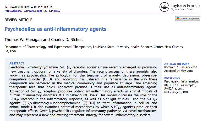 Another compound that Sasha made, DOI, has shown promise in treating inflammation at subpsychedelic doses. This discovery, by Chuck Nichols, is now being developed into medicines by  @eleusisltd  https://sci-hub.tw/https://doi.org/10.1080/09540261.2018.1481827