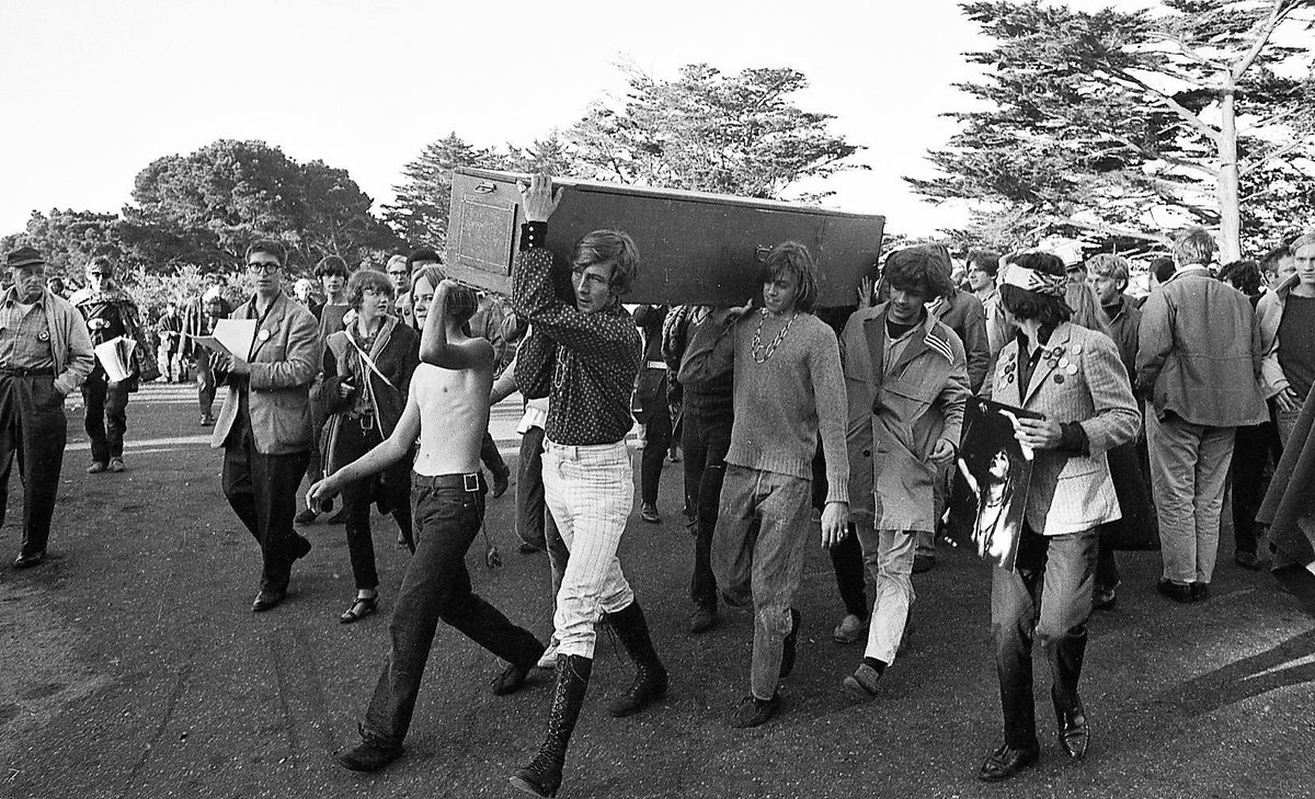 They were encouraged to leave the Haight by leaders of the neighborhood. The Diggers even began to lose hope. And as the Summer waned, the Diggers staged a funeral of the Hippie era..