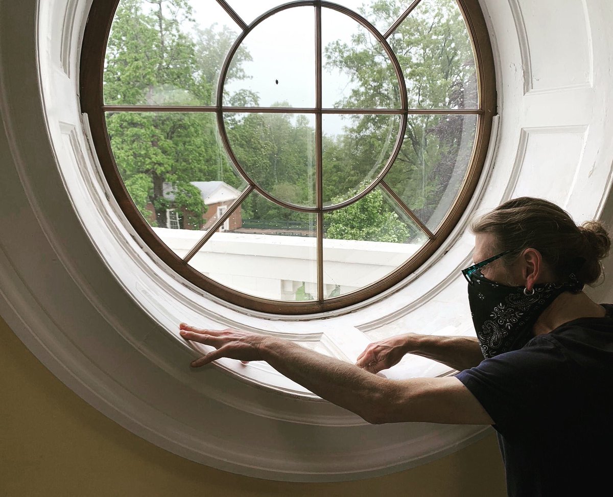 The Dome Room window embrasures are getting some love from Jolen Bain this month. He is carefully patching the plaster where it was previously damaged due to leaks. Thank you Jolen!