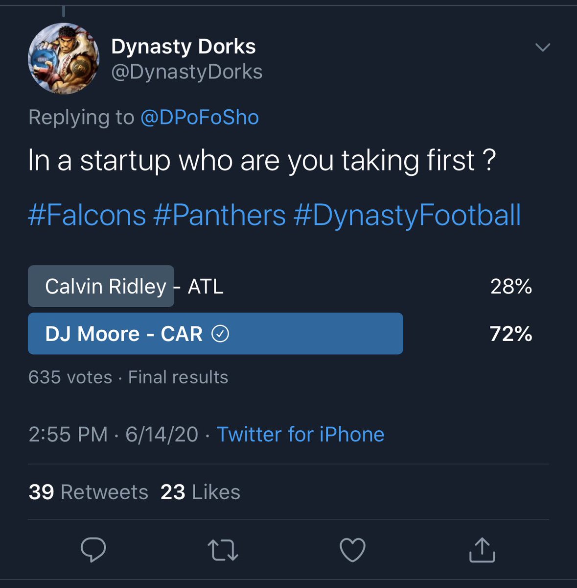 DPoFoSho's tweet photo. @Kyle_Purdue
@DynastyMaverick
@DanManSully
@FFballblast
@MagicMikeFF
@ff_sleepy
@DynastyStump
I appreciate the condescension and the ego you operate with on these twitter streets
I ran a poll and 175+ people would have chosen Ridley so...
#IHadTime #DoBetter #BeHumble https://t.co/jd2UtwKan5