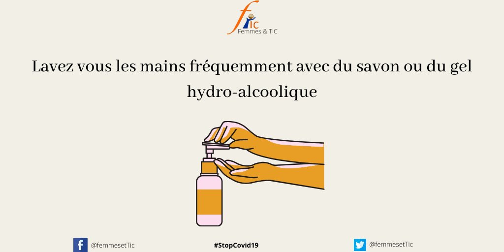 FemmesetTIC's tweet photo. La #COVID19 est une menace réelle en CIV. Adoptons les gestes barrières pour plus de protection contre cette maladie. 

L'un des gestes barrières est de se laver les mains régulièrement avec du savon ou du gel hydro-alcoolique  !

#FemmesetTIC #StopCOVID19 https://t.co/XjIpkLuoUd