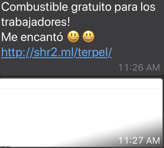 colCERT's tweet photo. ¡Alerta! Mensaje FALSO está siendo enviado a través de SMS y whatsapp ofreciendo combustible gratuito a nombre de @TerpelCol “recomendamos eliminarlo de forma inmediata y no compartirlo” #smishing @mindefensa @Ministerio_TIC @CaiVirtual https://t.co/UAaj0qGuBw