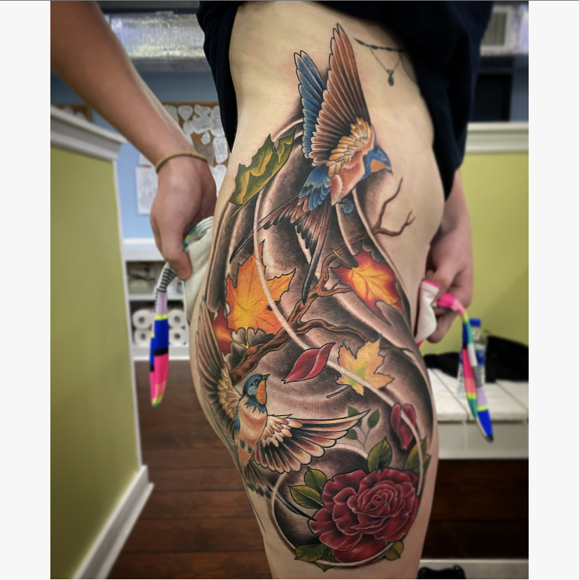 ECWJAX's tweet photo. Beautiful thigh/hip tattoo by Alex Gama #falltattoo #rosetattoo #jaxbeach #jaxbeachtattoo #904 #igersjax #hiptattoo #jacksonville #jacksonvilletattooartist #jaxbeachtattooartist https://t.co/AdXNKlmFvv