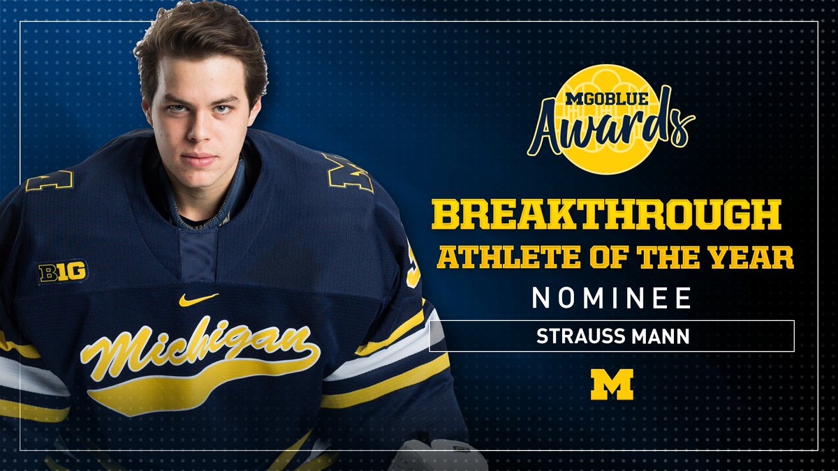 umichhockey's tweet photo. A finalist for Student-Athlete of the Year, Strauss Mann is also a finalist for Breakthrough Athlete of the Year!
Winner announced Thursday
#MGoBlueAwards #GoBlue〽️ https://t.co/X27Ndy6WjQ