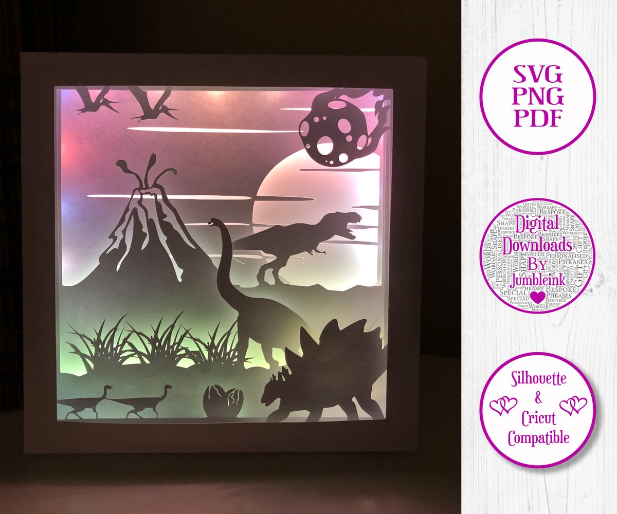 Dinosaurs 3D Paper Cut Template Light Box SVG Digital Download by Jumbleink etsy.me/2N3Uc7J via <a href="/Etsy/">Etsy</a>