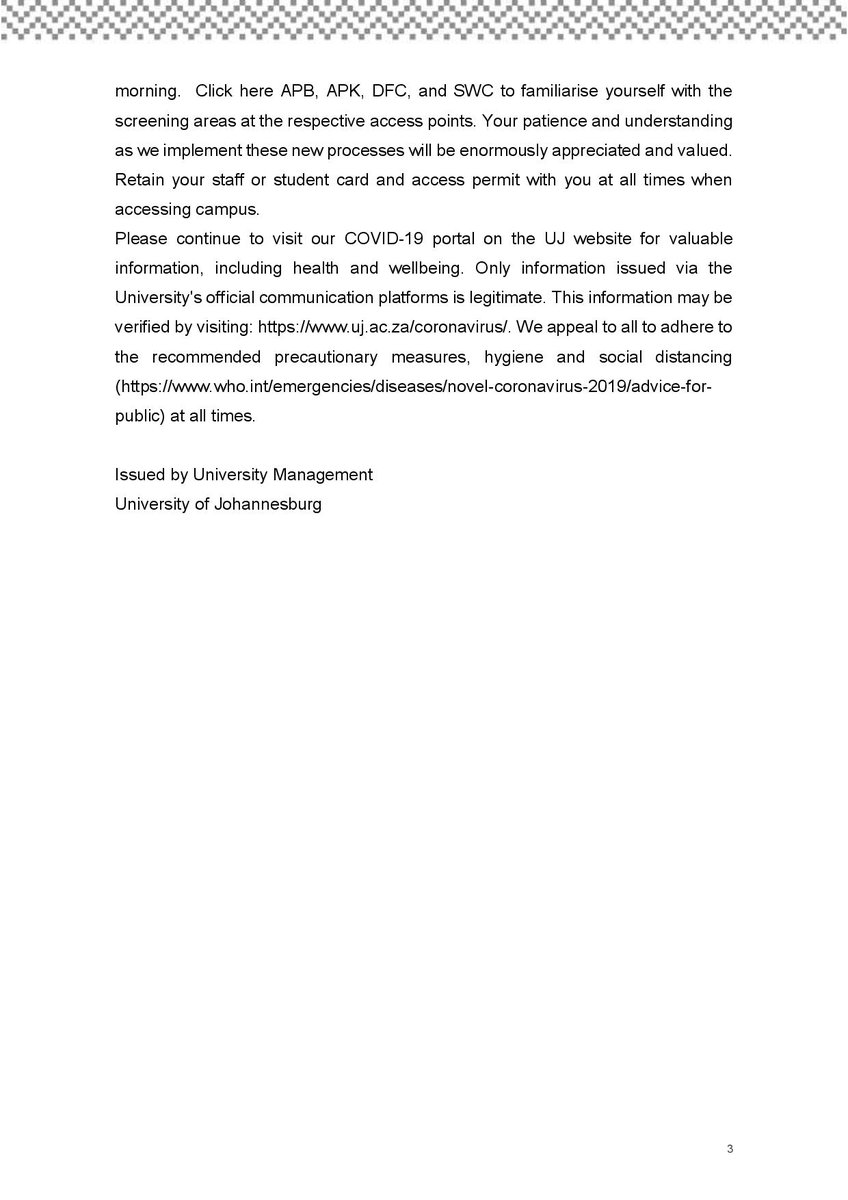 Update on the return to campuses and residences