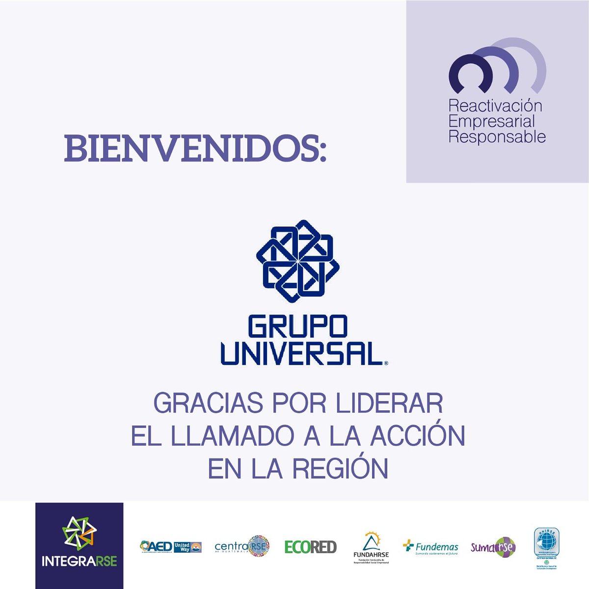 Ecored RD (@ecoredrd) on Twitter photo Las empresas debemos estar preparadas para la nueva normalidad y liderar, por esta razón damos la bienvenida a <a href="/UniversalRD/">Grupo Universal</a> como líder para el llamado a la acción a nivel regional.
Les invitamos a descargar la guía de Reactivación Empresarial Responsable en <a href="/redintegrarse/">Red INTEGRARSE</a>. Las empresas debemos estar preparadas para la nueva normalidad y liderar, por esta razón damos la bienvenida a <a href="/UniversalRD/">Grupo Universal</a> como líder para el llamado a la acción a nivel regional.
Les invitamos a descargar la guía de Reactivación Empresarial Responsable en <a href="/redintegrarse/">Red INTEGRARSE</a>.