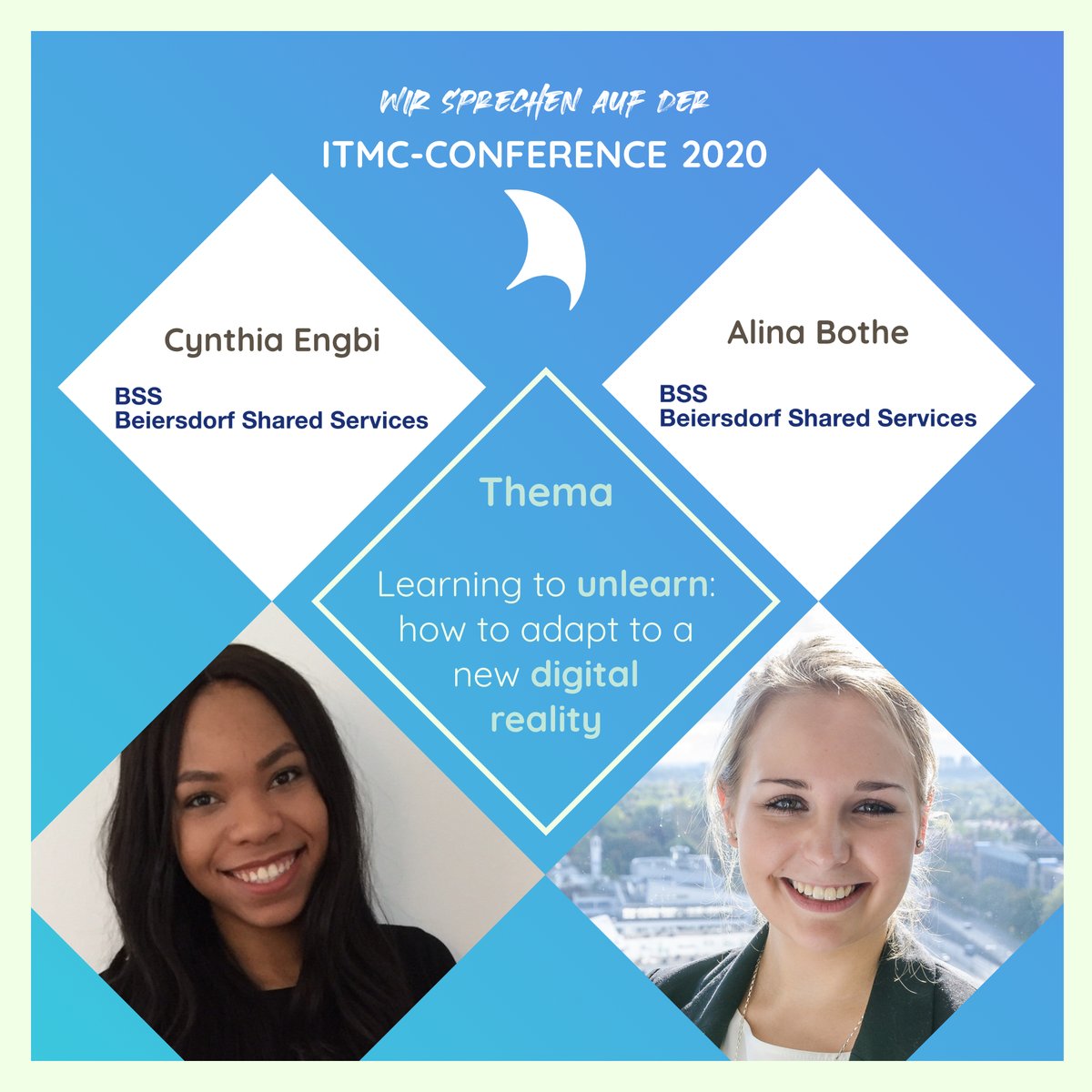 Heute stellen wir Euch zwei echte Jungspunde! Die beiden Werkstudentinnen Cynthia Engbi und Alina Bothe von der <a href="/Beiersdorf_AG/">Beiersdorf AG</a> sprechen bei unserer #itmcconference über das Thema "Learning to unlearn: How to adapt to a new digital Reality".

Schaltet dafür um 19:50 unbedingt ein!