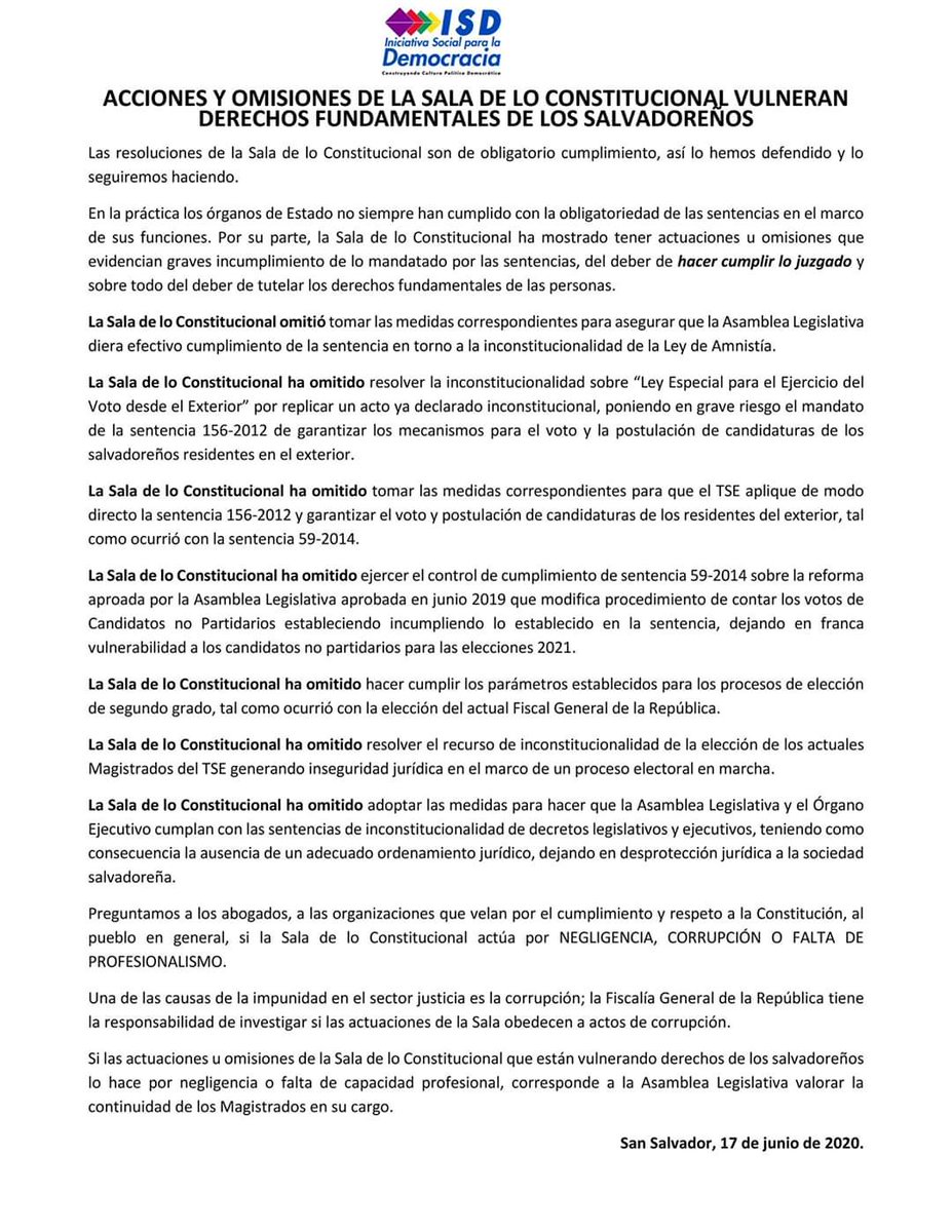 JRamonVillalta's tweet photo. NEGLIGENCIA, CORRUPCION O INCAPACIDAD PROFESIONAL... Acciones u omisiones de la @SalaCnalSV vulneran derechos fundamentales de las personas https://t.co/3p7iBuWsum
