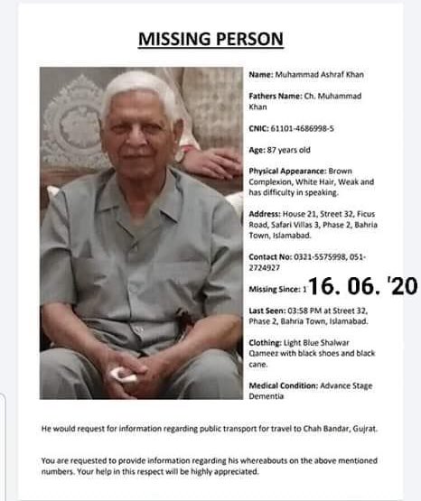 Ifra_J's tweet image. Guys, my best friends dada is missing. He's from the Rawalpindi area, please share and spread the word. And pray that he returns safely to the family