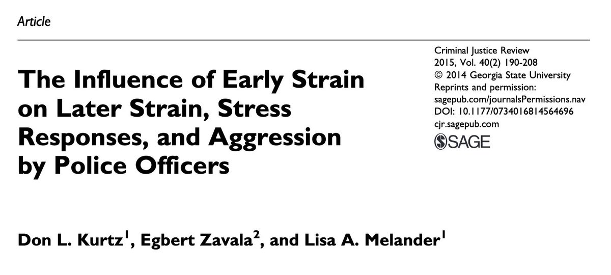 233/ "Child abuse/interparental violence is significant in predicting officer stress and violence... Ironically, these negative early experiences may also influence the selection of law enforcement as a career for ... individuals that may seek employment in a helping profession."