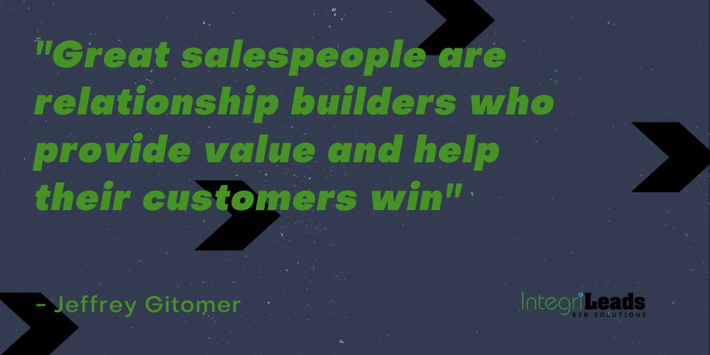 "Great salespeople are relationship builders who provide value and help their customers win"
- Jeffrey Gitomer

When you are on a call with a lead or a prospect do you spend more time selling or trying to build a relationship. 

#salespeople #relationshipbuilders #prospecting