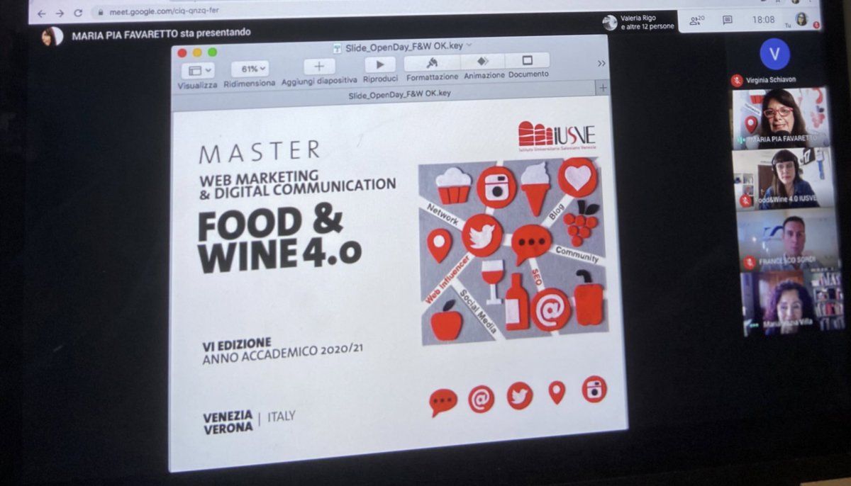 Al via il secondo #OpenDay del <a href="/MasterFoodWine/">Master Food & Wine 4.0</a> in #livestreaming. I partecipanti sono accolti nell’aula virtuale dalla Direttrice <a href="/PiaFavaretto/">Maria Pia Favaretto</a>, dalla Vicedirettrice Mariagrazia Villa e dal Prof. @francescosordi.
