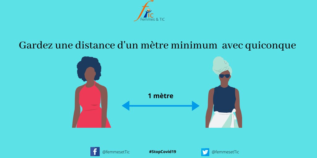 FemmesetTIC's tweet photo. Pour notre protection et celle de nos proches contre la COVID19,
Gardons une distance d'un mètre minimum avec quiconque ! 

#FemmesetTIC #StopCOVID19 https://t.co/u0fxtYbIWI