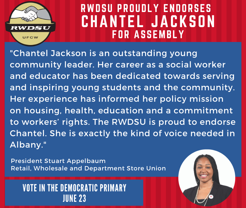 RWDSU's tweet photo. RWDSU is proud to endorse @ChantelJ2020 for New York State Assembly! https://t.co/dMGYESZVJu