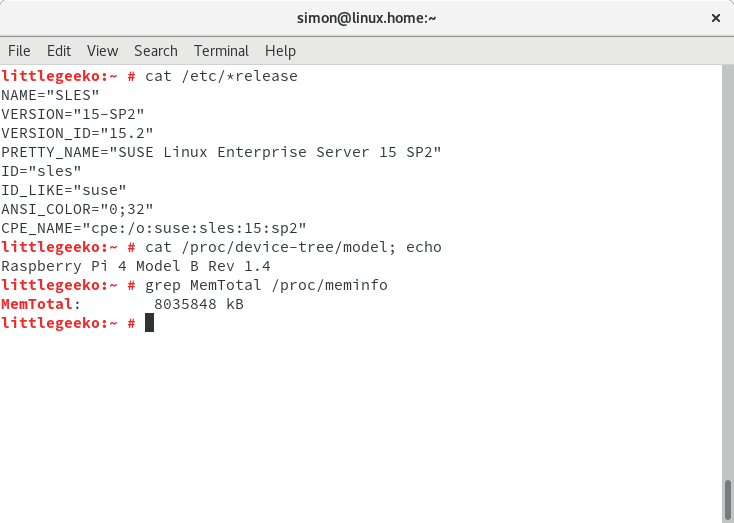 simon_flood's tweet photo. With newly published Gold Master Candidate (still beta) of #SUSE #Linux Enterprise Server 15 SP2 all 8GB of latest @Raspberry_Pi 4 is recognised :-) I logged a bug with @SUSE on Monday against Release Candidate 2 but it had already been reported & fixed! #sles4pi #sles4arm https://t.co/UbPL0I4x5p
