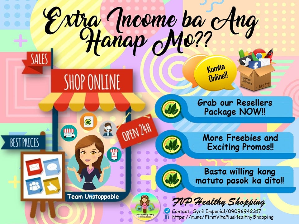 FvpHealthy's tweet photo. Extra Income Ba ang Hanap Mo??

Yung tipong nasa bahay ka lang pero magkakaroon ka ng dagdag income? 

Goodnews! Dahil pasok ka sa aming Online Resellers Team. Ito ay mas pina-MURA at magkakaroon ka pa ng 10% up to 25% discount sa lahat ng aming product. https://t.co/ufsgRwMASk