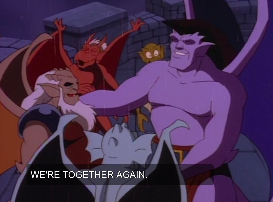 Let me pretend for a minute that Xanatos is just genuinely happy to have reunited all these devoted friends with one another