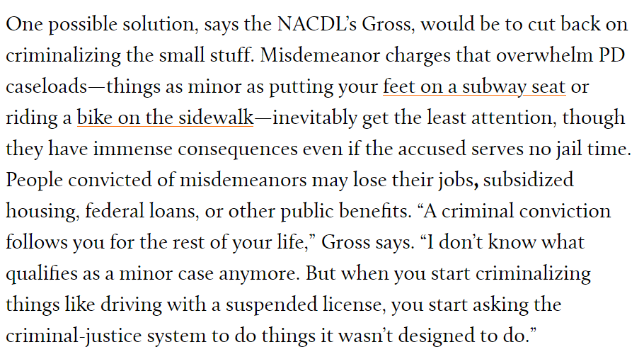 PROBLEM DEFENSE COUNSEL Insane caseloads preclude effective representation. Limit caseloads, reduce prosecutions, change culture, budget increases parallel to police & prosecutor increased funding. See  https://www.americanbar.org/groups/legal_aid_indigent_defendants/indigent_defense_systems_improvement/publications/case_guidebook/ and see  https://www.motherjones.com/politics/2013/05/public-defenders-gideon-supreme-court-charts/