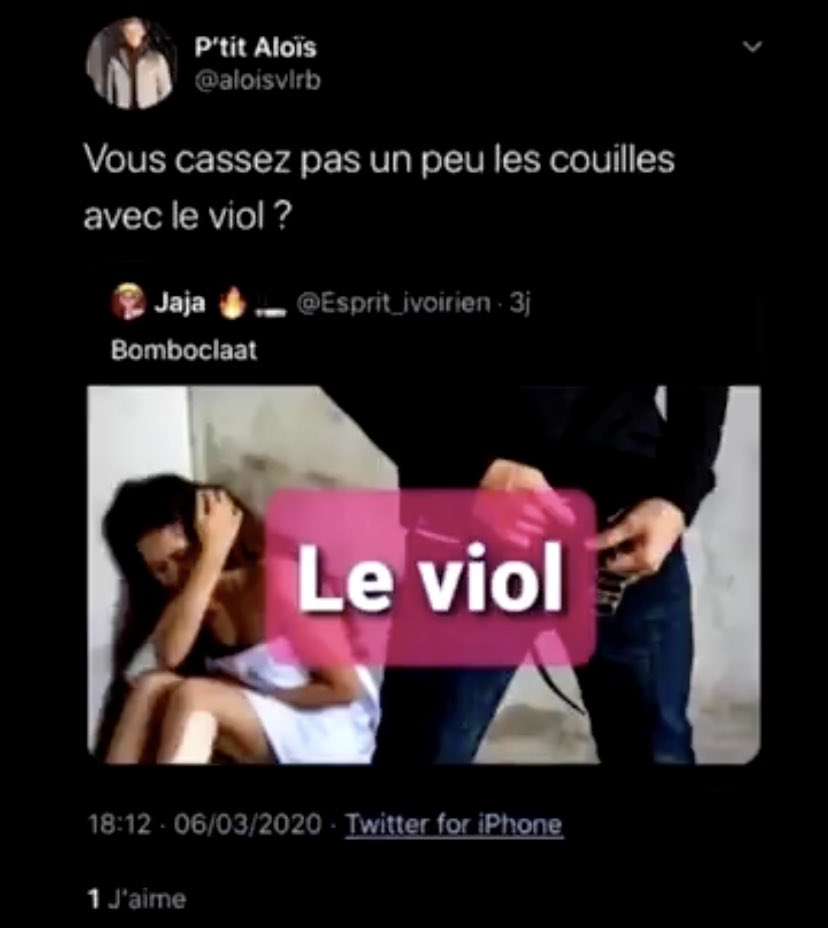 Alois36 : banalise le viol + homophobe + raciste + croit au racisme anti blanc et le défend + mysogine (et ça a 200k sur tiktok )