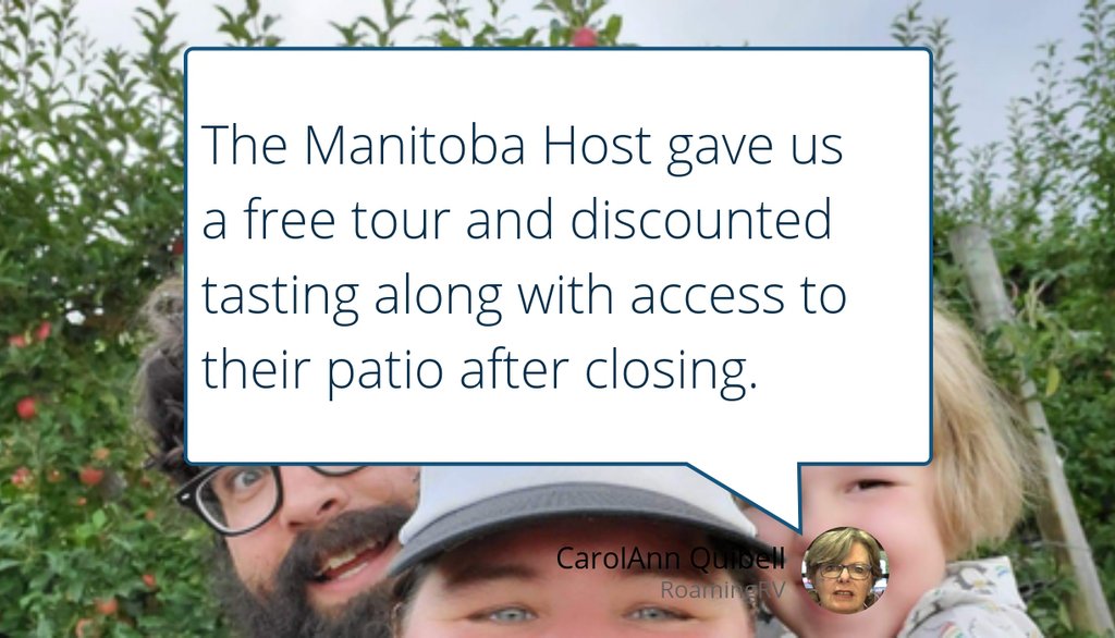 RVRoaming's tweet photo. The Manitoba Host gave us a free tour and discounted tasting along with access to their patio after closing.

Read the full article: Harvest Hosts – stay for “almost free”
▸ https://t.co/iAlAEjgHRd

#Freecamping #Canada #Harvesthosts #Camping https://t.co/7bIFUusSmy