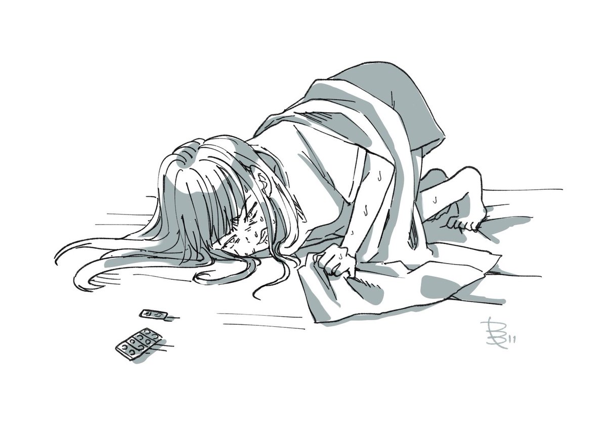 山田桜 生理痛と戦ってる女の子を描きました