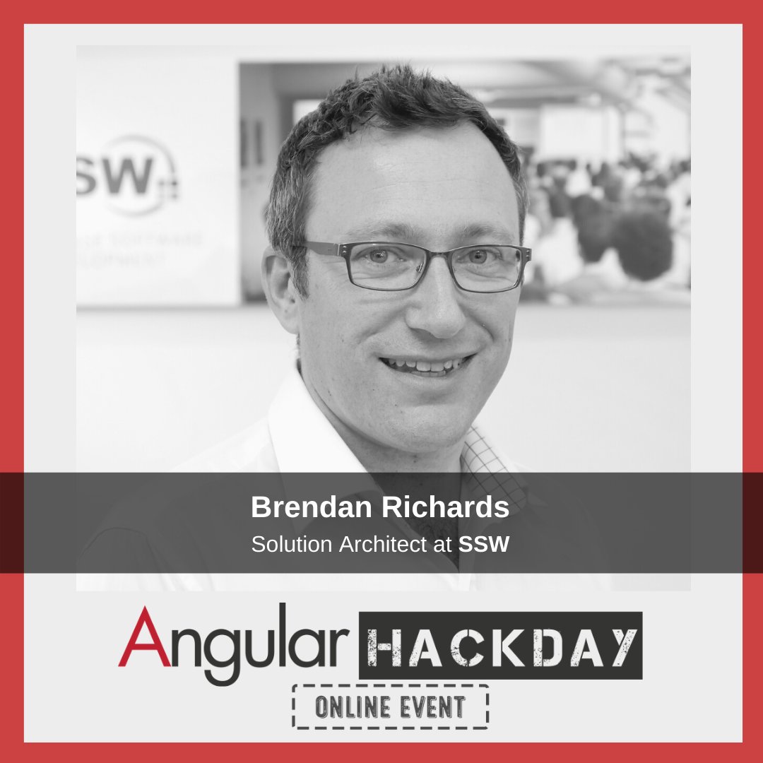 SSW_TV's tweet image. Meet @BrendanSSW! Brendan is an SSW Solution Architect. Brendan is well-known in the tech community and he’s passionate about teaching the hardcore topics. He will present “Getting started with #Angular”, so RSVP to the ONLINE #AngularHackDay on Sat 27/06: angularhackday.com