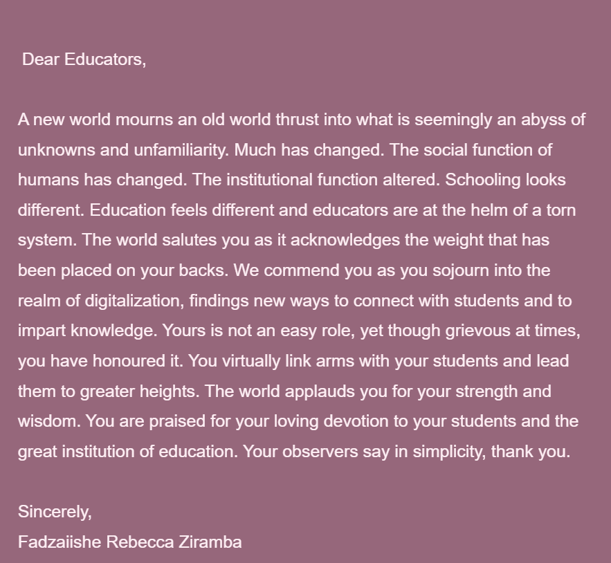 IThinkTogether's tweet photo. This week’s letter of ❤️is written by @FadzaiisheRZ, a recent @UofT @UTSC graduate. We had the pleasure of reading one of her articles from @globalnewsto as a resource in last weeks #IThinkSquad chat 🌟 https://t.co/2pz242FotT
