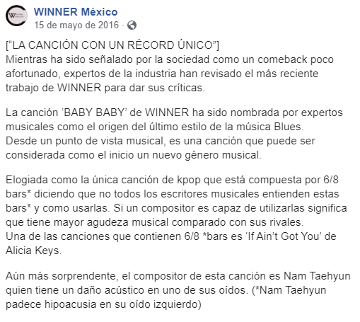 BABYBABY se consagró como una canción ÚNICA en el kpop, con una composición de 6/8bars. Las habilidades de composición de NamTae y WINNER los estaban poniendo en el foco d los medios, sin embargo esto fue totalmente desaprovechado por la empresa que no hizo mediaplay al respecto