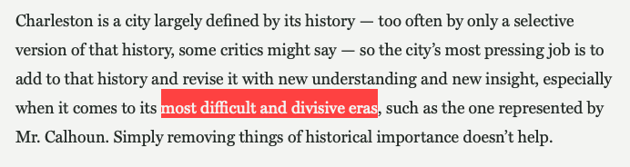 For example, this paragraph. You refer to chattel slavery as a "difficult and divisive" era. Is that really where we're still at after all this time. Can you not do better than the Lost Cause talking points that have been kicking around this state for a 100+ years?