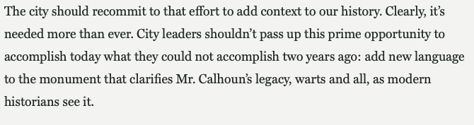 What is the "context" you're thinking of here? Is it that Calhoun was a moral monster who helped perpetuate the greatest evil in our country's history? Is that what we get to put on the plaque?