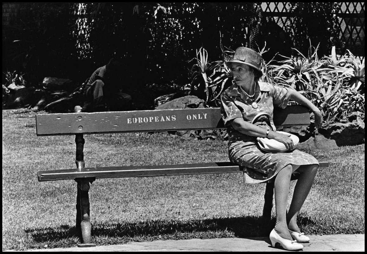 City benches were for whites only and were so inscribed. There were no “blacks only” benches in Johannesburg; blacks were forced to sit at a lower level than whites, on the pavements.