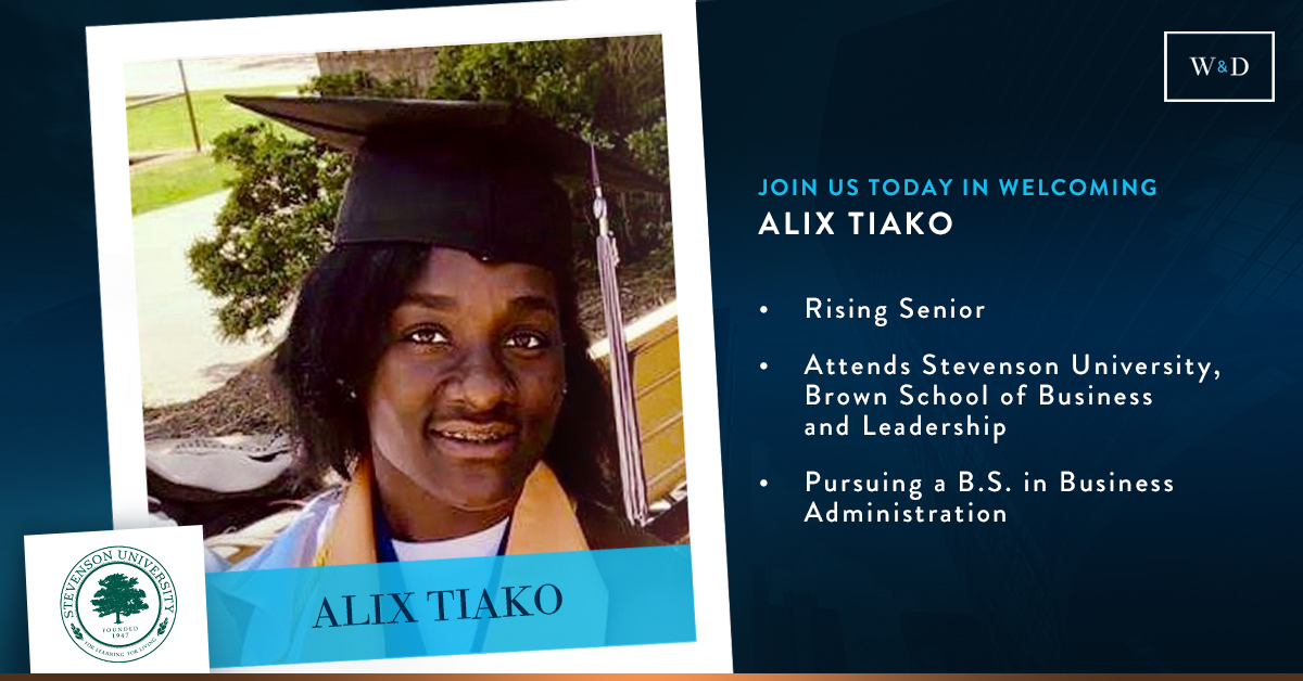 WalkerDunlop's tweet photo. We are pleased to have Alix Tiako on the team as one of our interns before her senior year at Stevenson University!

#WorkWithWalker #WhatDrivesYou #WalkerWay #Intern #VirtualIntern https://t.co/ShEIFrpLRF
