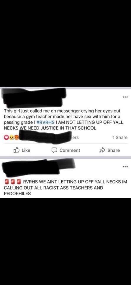 Below are screenshots from other girls  @PrincipalRVRHS  @RVRHS1 complaining about the SAME TEACHER & yet y’all do NOTHING!  https://www.facebook.com/100001301421915/posts/2995926867127331/?d=n  #GaryJiampetti His nickname is Jiampedo. But  #RVRHS is silent.