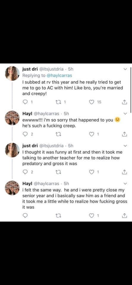 Below are screenshots from other girls  @PrincipalRVRHS  @RVRHS1 complaining about the SAME TEACHER & yet y’all do NOTHING!  https://www.facebook.com/100001301421915/posts/2995926867127331/?d=n  #GaryJiampetti His nickname is Jiampedo. But  #RVRHS is silent.