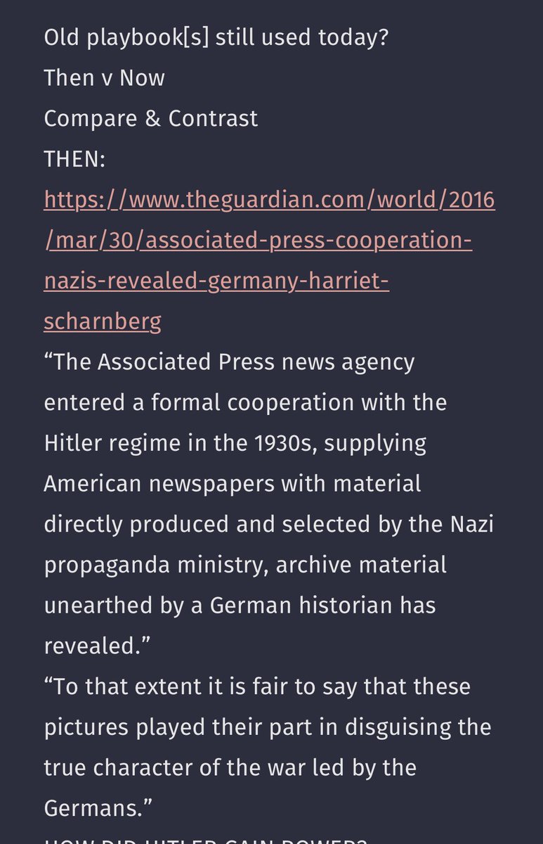 4476-Old playbook[s] still used today?Then v NowCompare & ContrastTHEN: https://www.theguardian.com/world/2016/mar/30/associated-press-cooperation-nazis-revealed-germany-harriet-scharnberg