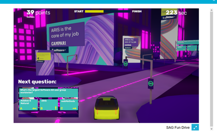 This is my favorite place at IUG tonight🏎️
No way to meet at the hotel bar or have one of the great party we used to do? Then try the SAG fun drive 💪<a href="/SoftwareAG/">Software AG</a> 
PS: cool posters on my way ;-) 💙 #ARIS10 #MakingChangeHappen