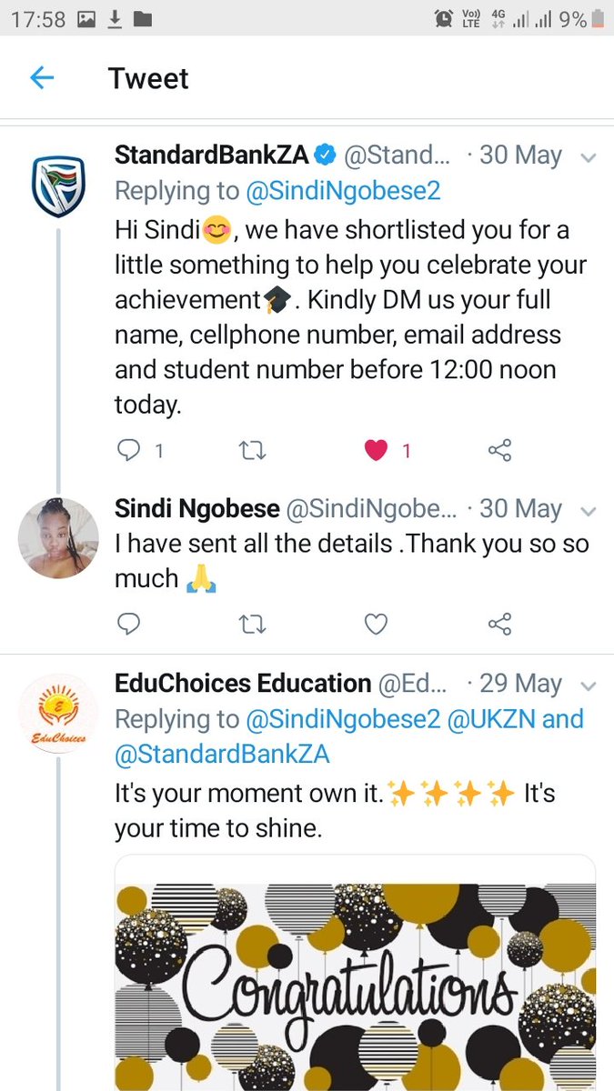 SindiNgobese2's tweet photo. Thank you Ukzn and standard bank for this price so I can spoil myself a little. And I can never forget mankhulu and the family for making that day superspecial..  
@StandardBankZA  @UKZN University of KwaZulu-Natal Howard college #ItCanBe 
#ukzngrad2020 https://t.co/0ahwQiH74m