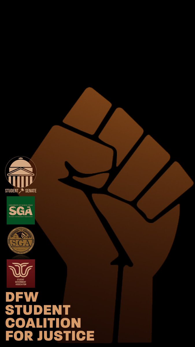 UNTSGA's tweet photo. As student leaders, we demand equality and justice for Black people everywhere. The Student Governments of UNT, SMU, Paul Quinn College, TWU, and three other DFW Universities have created the DFW Student Coalition for Justice. Visit the link in our bio for more information! https://t.co/Hz3ZrzlhIY