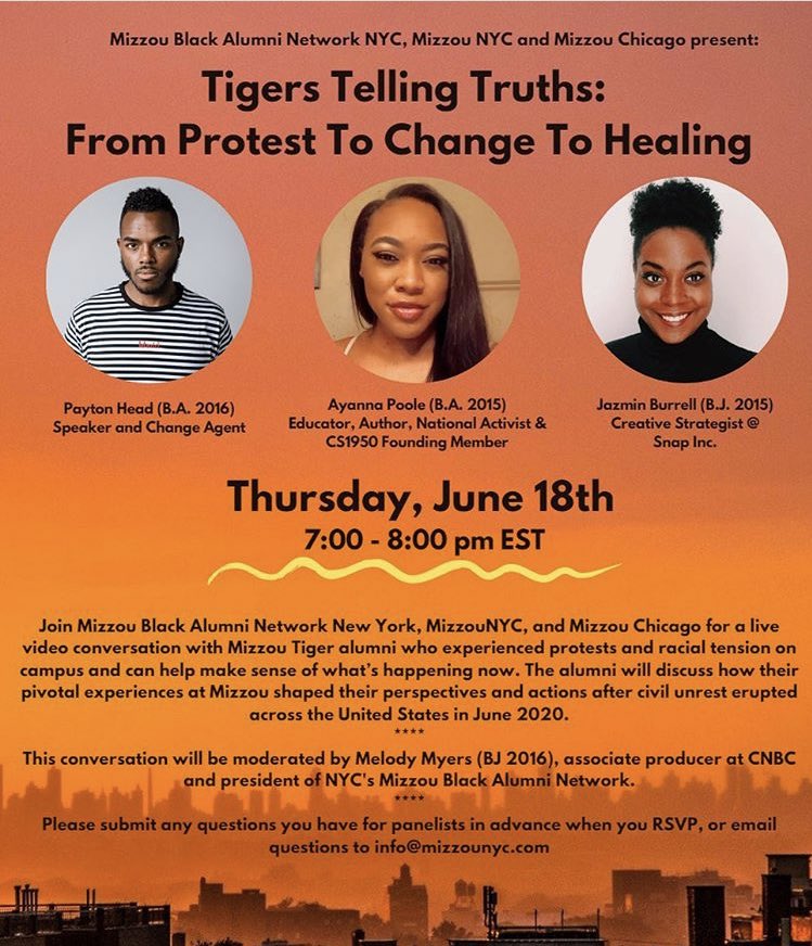 MizzouAtlanta's tweet photo. NEW PANELIST 🚨 clip the eventbrite link earlier in this thread to sign up for free to hear from alums @ThePaytonHead @JazzieBURR_ and @yannamo_ https://t.co/P12Y6CRFWy