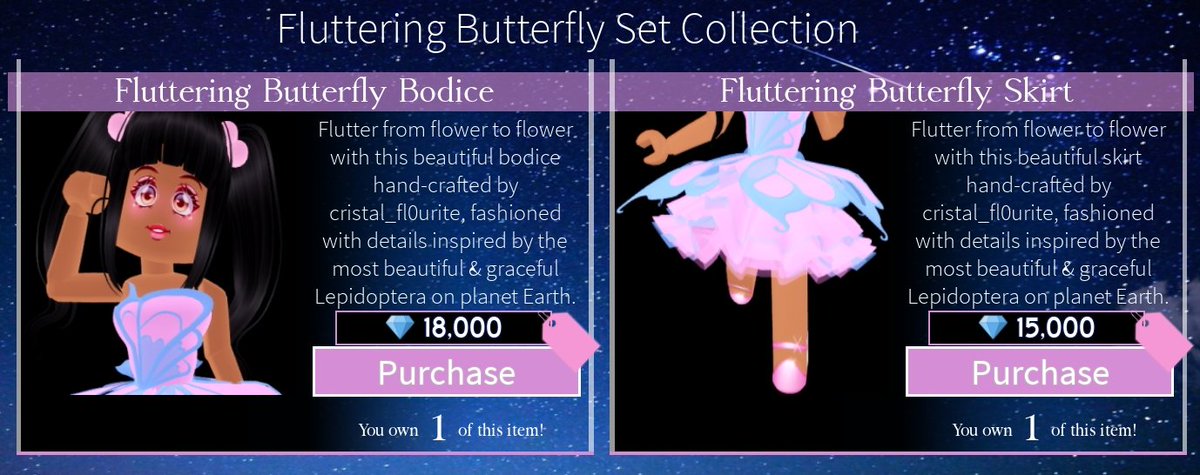 Royale High On Twitter Rh Update 6 17 20 The Fluttering Butterfly Set Collection Set Has Been Released In Private Servers Your Total Cost For This Set Is 33 000 Diamonds Royalehigh - roblox royale high diamond codes 2020