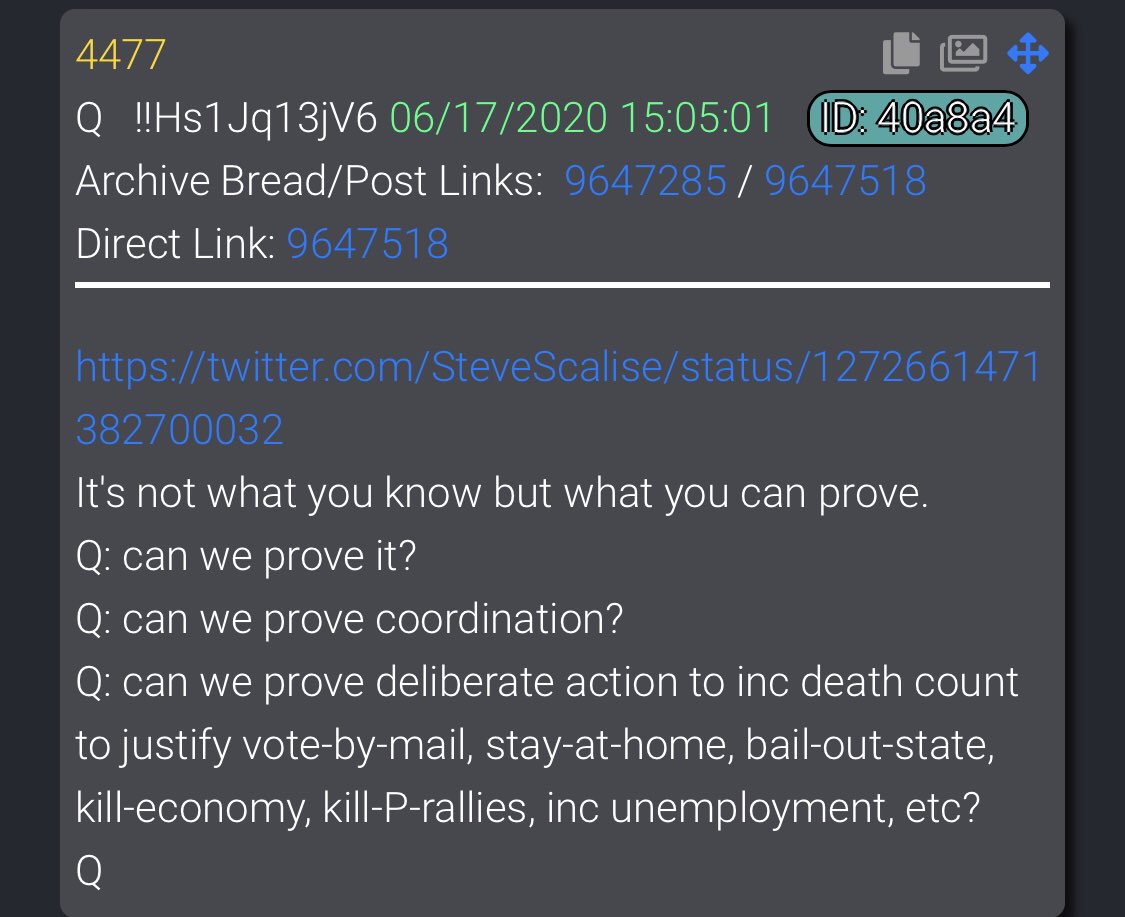 4477   https://twitter.com/SteveScalise/status/1272661471382700032Q: can we prove it?Q: can we prove coordination?Q: can we prove deliberate action to inc death count to justify vote-by-mail, stay-at-home, bail-out-state, kill-economy, kill-P-rallies, inc unemployment, etc?Q