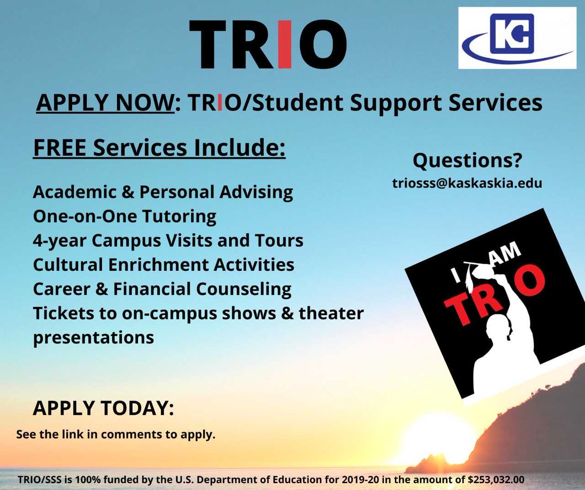 KC_FirstChoice's tweet photo. Kaskaskia College’s TRiO Student Support Services (SSS) program is a federally funded program designed to provide a variety of free services to help qualified students complete an associate degree and move on to a bachelor's degree.  To learn more visit:  https://t.co/VCt3rl2xwW https://t.co/GWVEmgWPHk