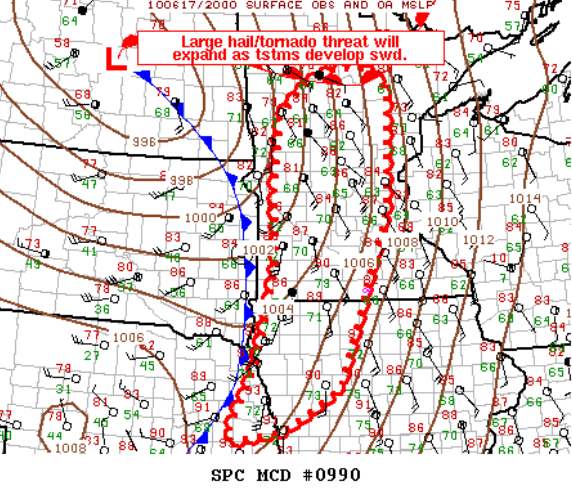 On this date in 2010: The Storm Prediction Center (SPC) issues a Mesoscale Convective Discussion at 3:30 PM CDT to reiterate the large hail and tornado threat.  #mnwx