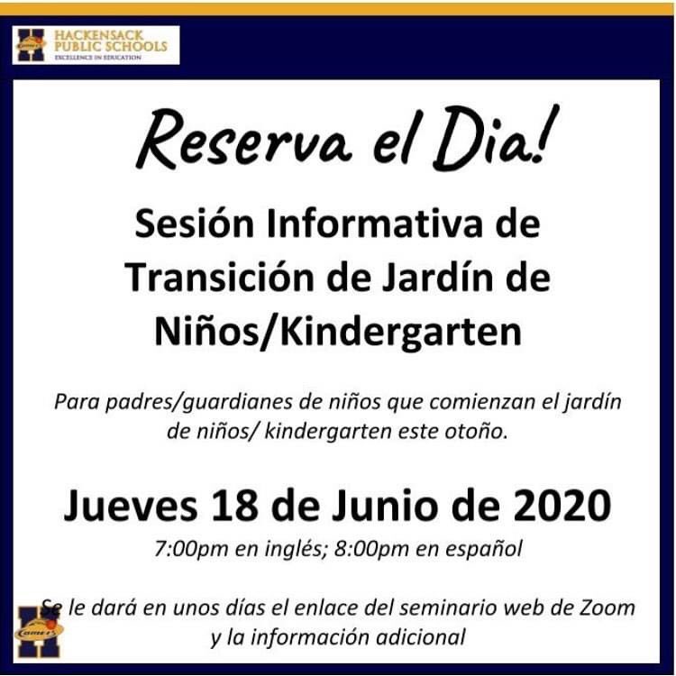 Por favor, visite el sitio web de nuestra escuela para obtener más información. 
#CometStrong 
<a href="/HPSComets/">Hackensack Schools</a>