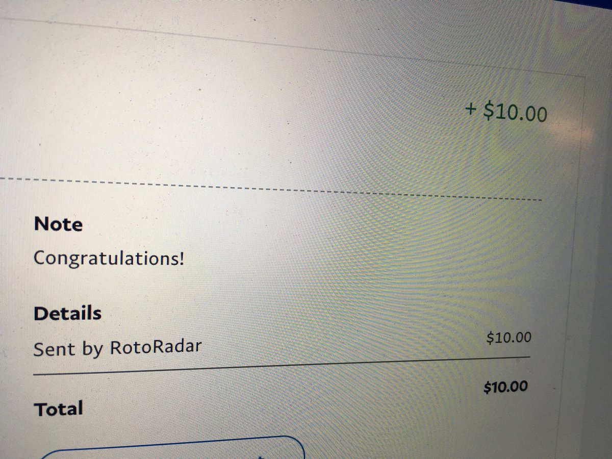gopack521's tweet photo. Huge thank you to @RotoRadarCEO for the legit giveaway! $10 cold hard cash just for being the first one on his stream #30kin90 #notesquad https://t.co/QpZ3NZttnz